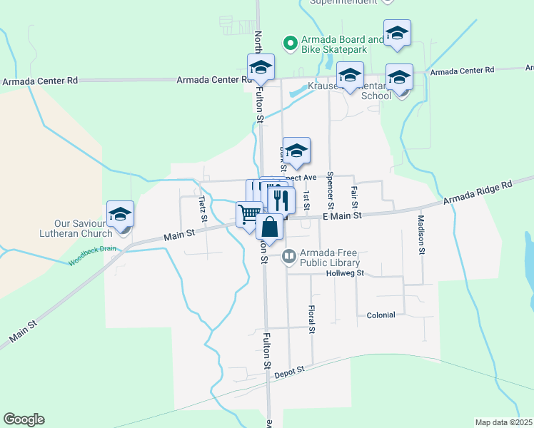 map of restaurants, bars, coffee shops, grocery stores, and more near in Armada