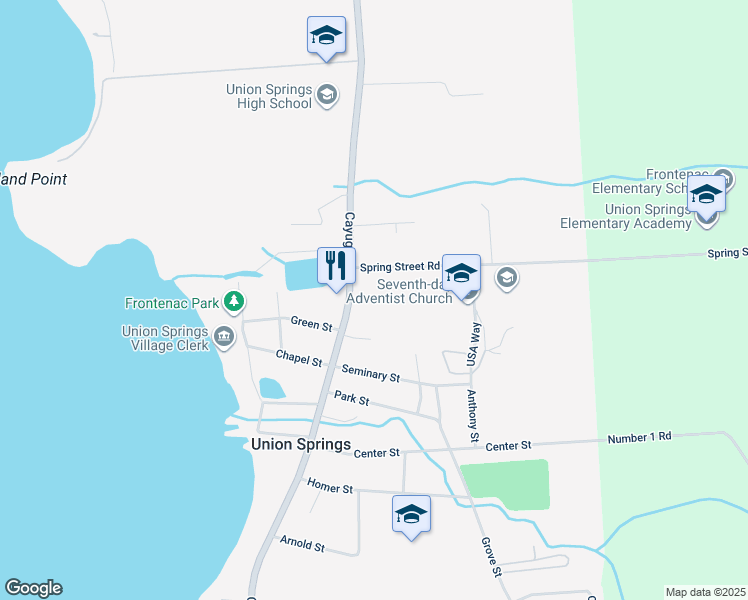 map of restaurants, bars, coffee shops, grocery stores, and more near 188 Cayuga Street in Seneca Falls