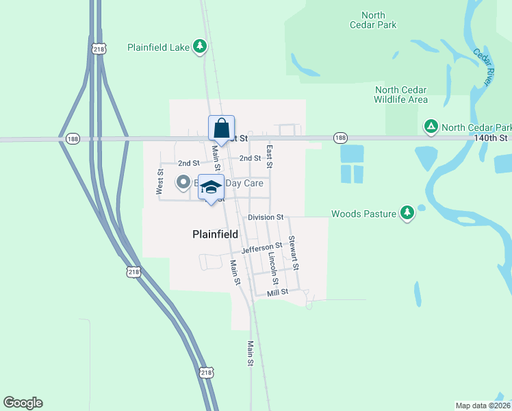 map of restaurants, bars, coffee shops, grocery stores, and more near 414 Center Street in Plainfield