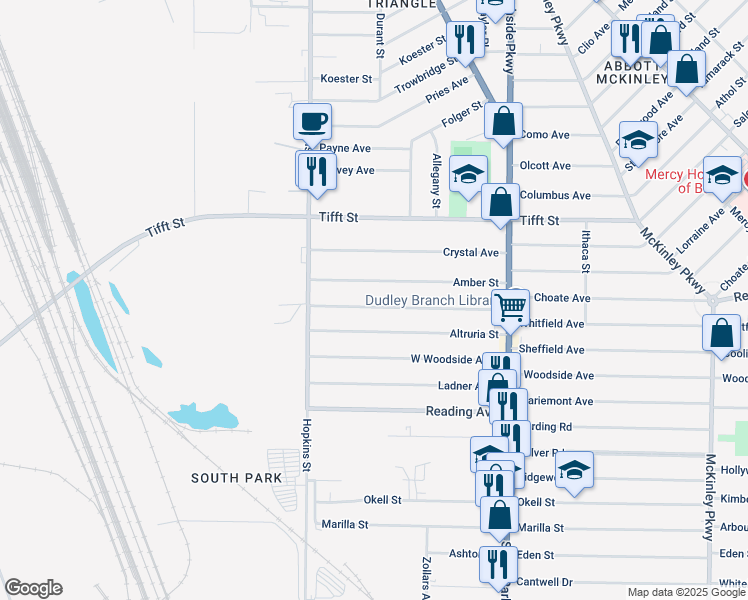 map of restaurants, bars, coffee shops, grocery stores, and more near 72 Lockwood Avenue in Buffalo