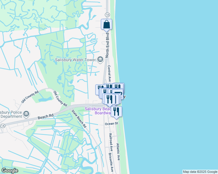 map of restaurants, bars, coffee shops, grocery stores, and more near 29 Central Avenue in Salisbury