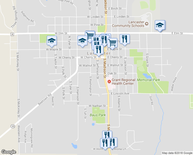 map of restaurants, bars, coffee shops, grocery stores, and more near 427 South Jefferson Street in Lancaster