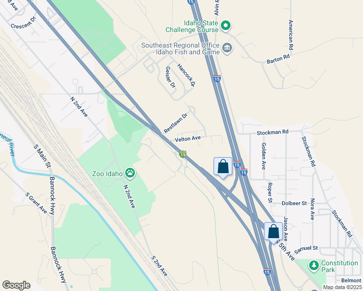 map of restaurants, bars, coffee shops, grocery stores, and more near 3020 South 5th Avenue in Pocatello