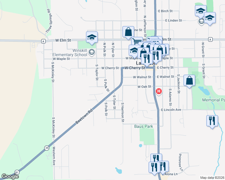 map of restaurants, bars, coffee shops, grocery stores, and more near 607 Beetown Road in Lancaster