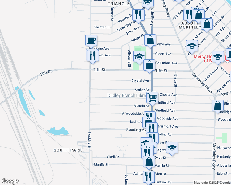 map of restaurants, bars, coffee shops, grocery stores, and more near 72 Lockwood Avenue in Buffalo