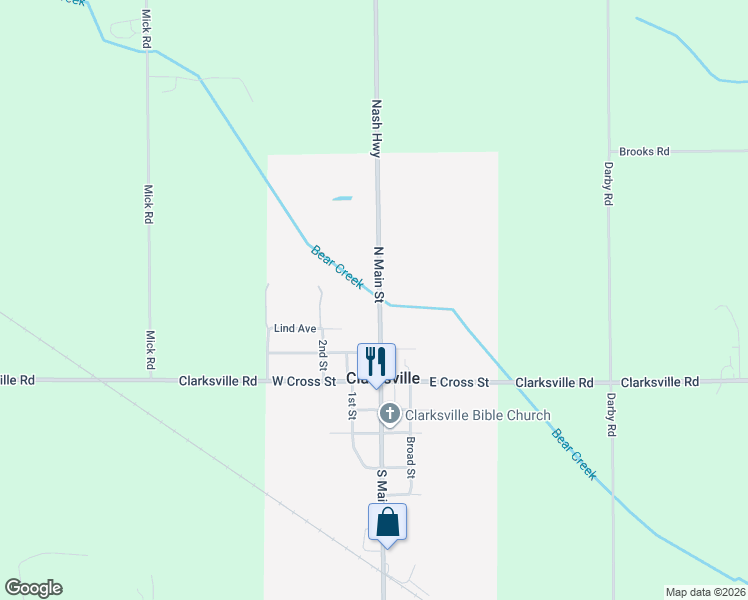 map of restaurants, bars, coffee shops, grocery stores, and more near 186 North Main Street in Clarksville