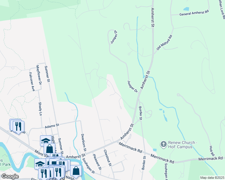 map of restaurants, bars, coffee shops, grocery stores, and more near 13 Josiah Bartlett Road in Amherst