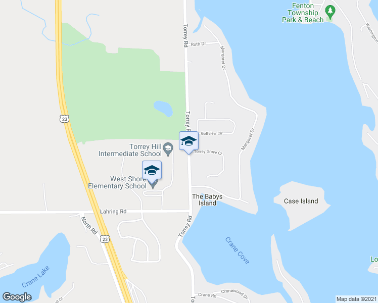 map of restaurants, bars, coffee shops, grocery stores, and more near Torrey Road in Fenton