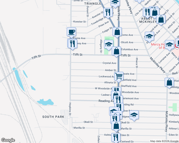 map of restaurants, bars, coffee shops, grocery stores, and more near 72 Lockwood Avenue in Buffalo