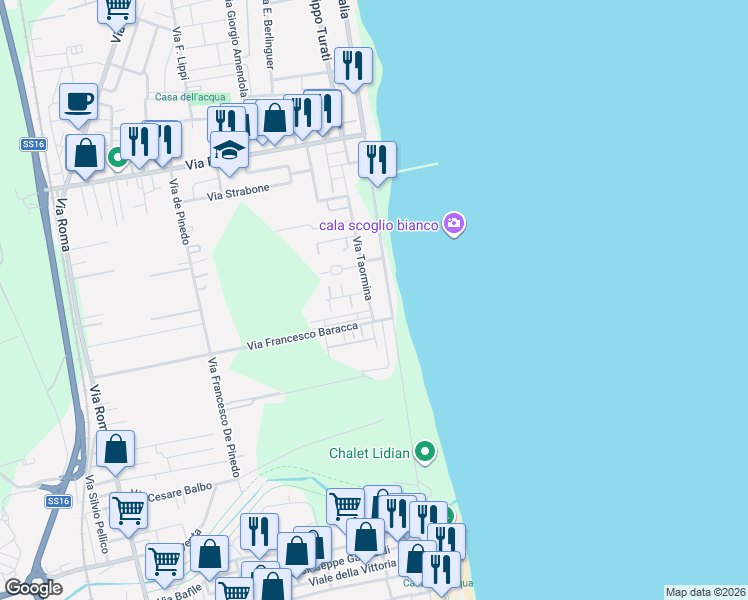 map of restaurants, bars, coffee shops, grocery stores, and more near 53 Via Taormina in Villa Rosa