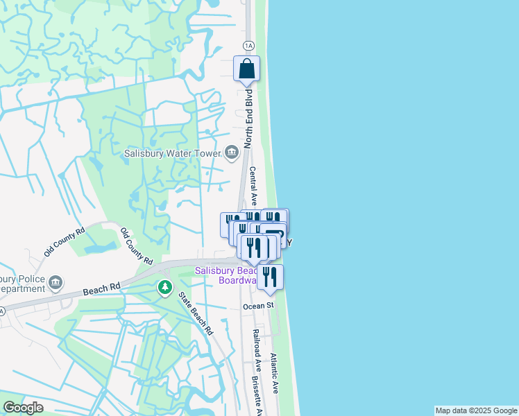 map of restaurants, bars, coffee shops, grocery stores, and more near 40 Central Avenue in Salisbury