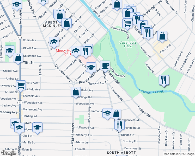 map of restaurants, bars, coffee shops, grocery stores, and more near 28 Magnolia Avenue in Buffalo