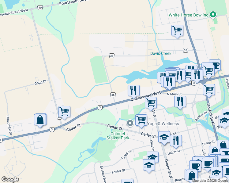 map of restaurants, bars, coffee shops, grocery stores, and more near 7 Boer Drive in Norfolk