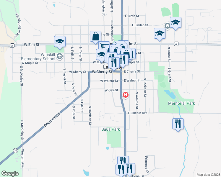 map of restaurants, bars, coffee shops, grocery stores, and more near 427 South Jefferson Street in Lancaster