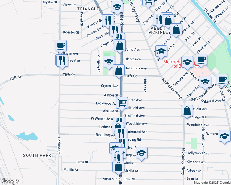 map of restaurants, bars, coffee shops, grocery stores, and more near 192 Lockwood Avenue in Buffalo