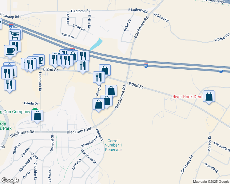 map of restaurants, bars, coffee shops, grocery stores, and more near 401 Newport Road in Casper
