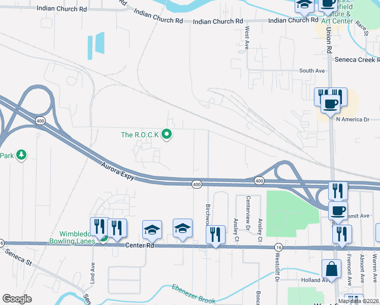 map of restaurants, bars, coffee shops, grocery stores, and more near 218 Westminster Road in Buffalo
