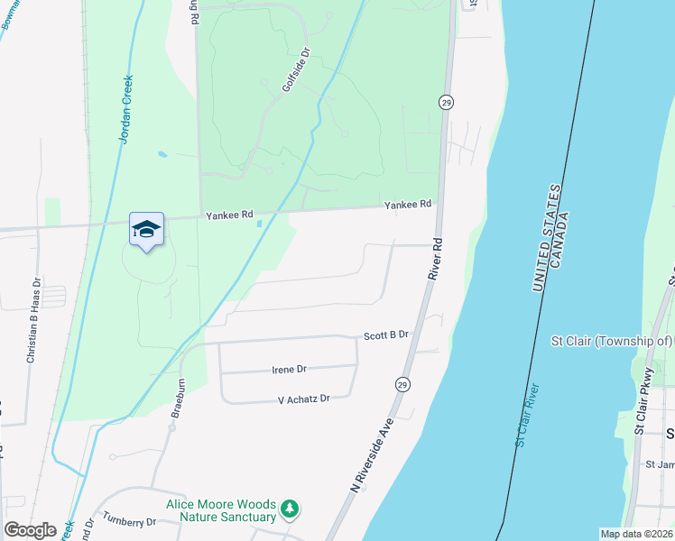 map of restaurants, bars, coffee shops, grocery stores, and more near 2064 River Road in St. Clair