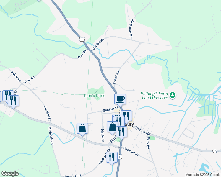 map of restaurants, bars, coffee shops, grocery stores, and more near 33 Lafayette Road in Salisbury