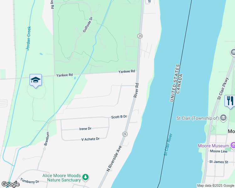 map of restaurants, bars, coffee shops, grocery stores, and more near 2064 River Road in Saint Clair