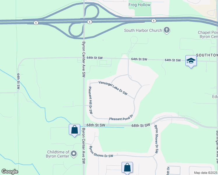 map of restaurants, bars, coffee shops, grocery stores, and more near 2266 Vansingel Lake Drive Southwest in Byron Center
