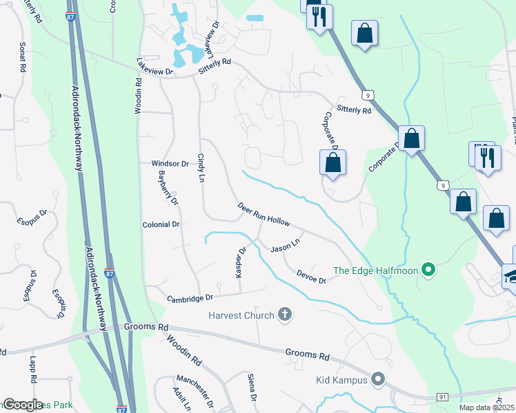 map of restaurants, bars, coffee shops, grocery stores, and more near 24 Deer Run Hollow in Saratoga County