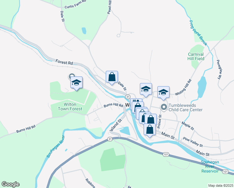 map of restaurants, bars, coffee shops, grocery stores, and more near 29 Forest Road in Wilton
