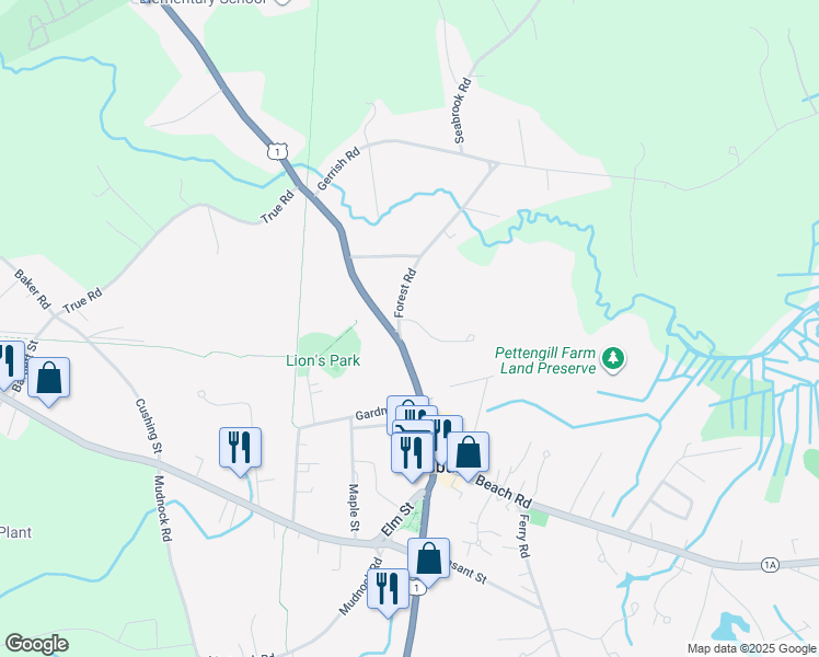 map of restaurants, bars, coffee shops, grocery stores, and more near 2 Forest Road in Salisbury