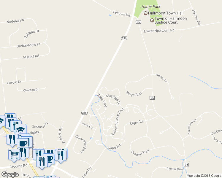 map of restaurants, bars, coffee shops, grocery stores, and more near 223 Monmouth Way in Saratoga County