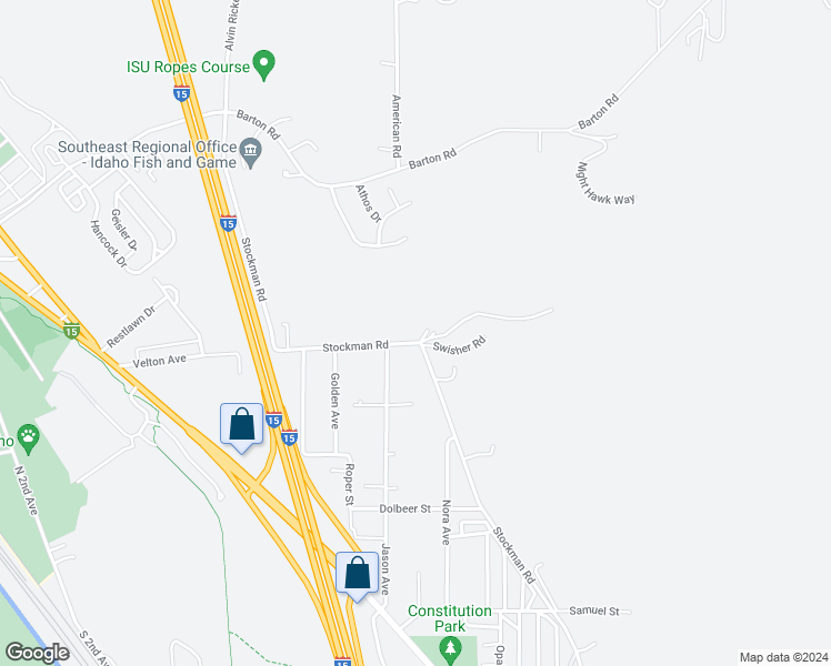 map of restaurants, bars, coffee shops, grocery stores, and more near 1286 Swisher Road in Pocatello