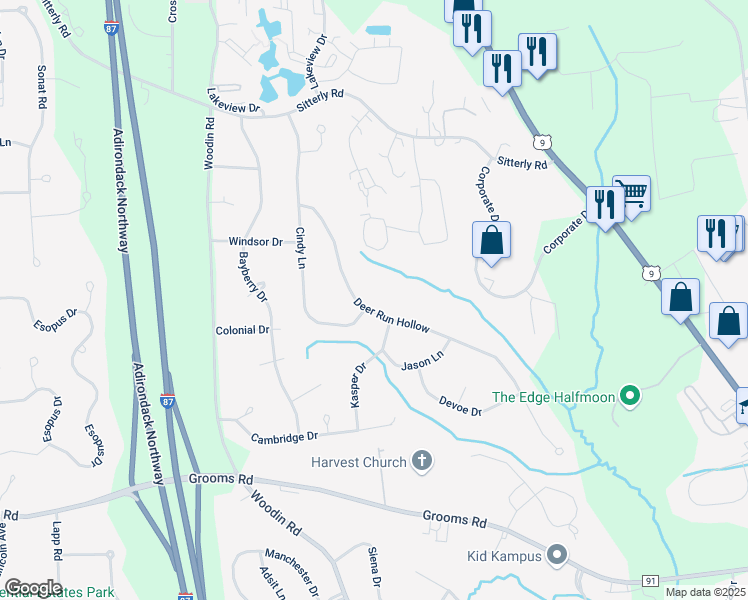 map of restaurants, bars, coffee shops, grocery stores, and more near 24 Deer Run Hollow in Saratoga County