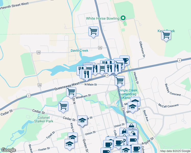map of restaurants, bars, coffee shops, grocery stores, and more near in Simcoe