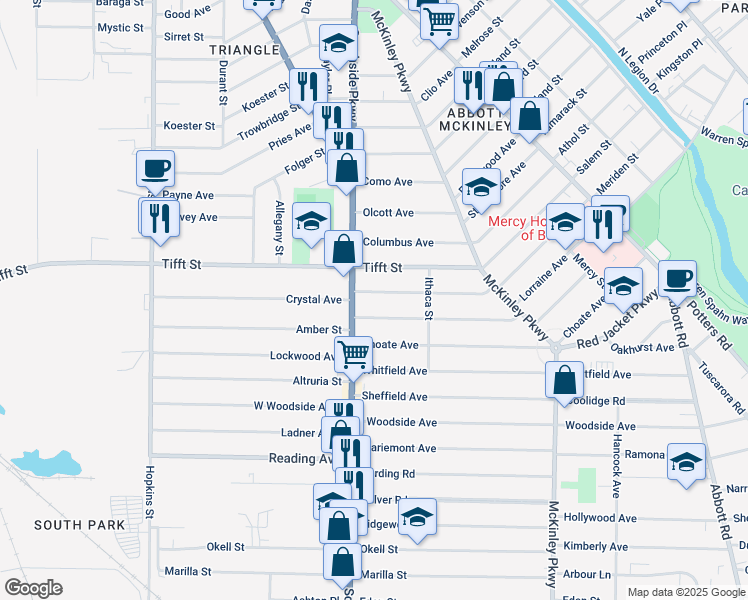 map of restaurants, bars, coffee shops, grocery stores, and more near 1938 U.S. 62 in Buffalo