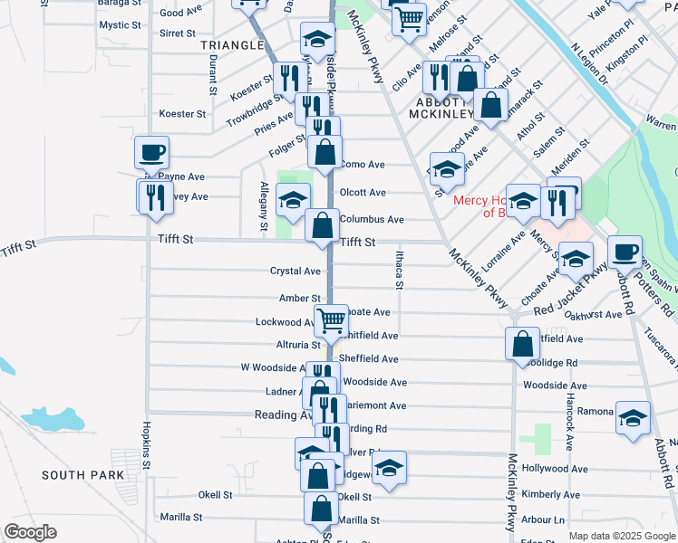 map of restaurants, bars, coffee shops, grocery stores, and more near 1938 U.S. 62 in Buffalo