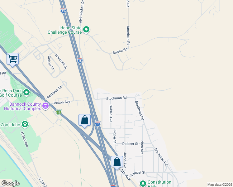 map of restaurants, bars, coffee shops, grocery stores, and more near 1230 Swisher Road in Pocatello