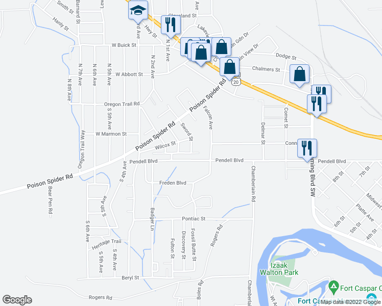 map of restaurants, bars, coffee shops, grocery stores, and more near 1107 Hoffman Street in Mills
