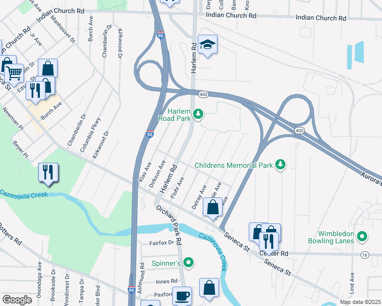 map of restaurants, bars, coffee shops, grocery stores, and more near 129 Flohr Avenue in Buffalo