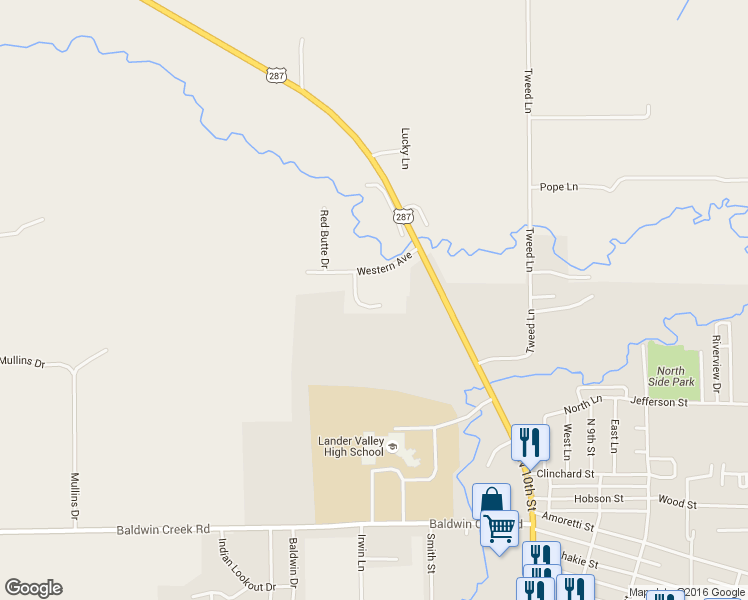 map of restaurants, bars, coffee shops, grocery stores, and more near 108 Antler Court in Lander