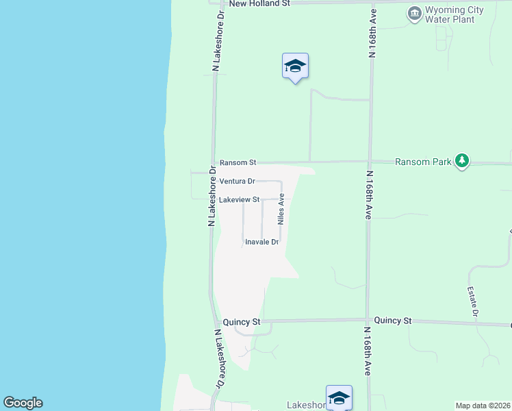 map of restaurants, bars, coffee shops, grocery stores, and more near 17082 Lakeview Street in Holland