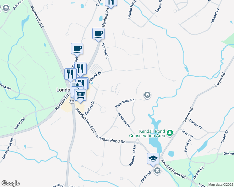 map of restaurants, bars, coffee shops, grocery stores, and more near 108 Granite Street in Londonderry