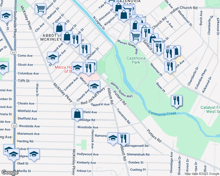 map of restaurants, bars, coffee shops, grocery stores, and more near 548 Abbott Road in Buffalo