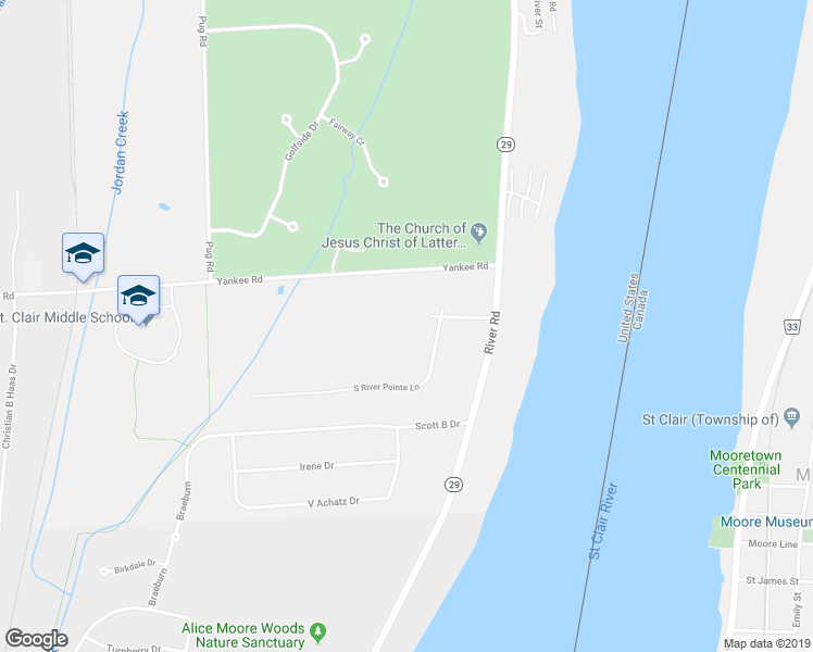 map of restaurants, bars, coffee shops, grocery stores, and more near 2064 River Road in Saint Clair