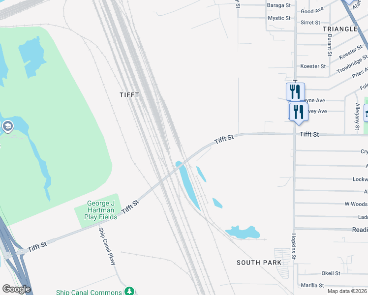 map of restaurants, bars, coffee shops, grocery stores, and more near 506-540 Tifft Street in Buffalo