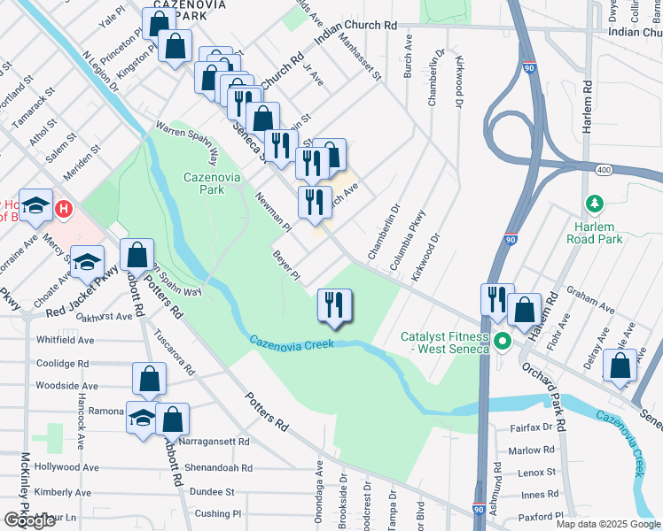 map of restaurants, bars, coffee shops, grocery stores, and more near 28 Willink Avenue in Buffalo