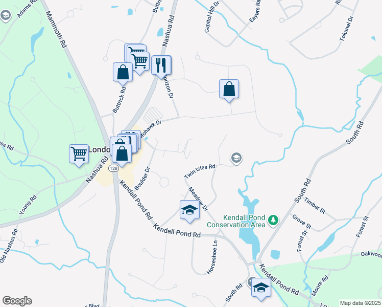 map of restaurants, bars, coffee shops, grocery stores, and more near 108 Granite Street in Londonderry