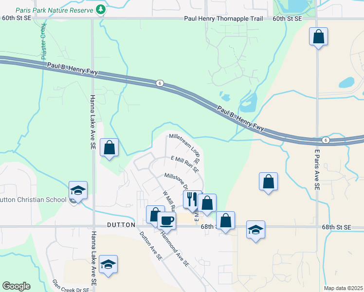 map of restaurants, bars, coffee shops, grocery stores, and more near 3514 Barleycorn Court Southeast in Caledonia