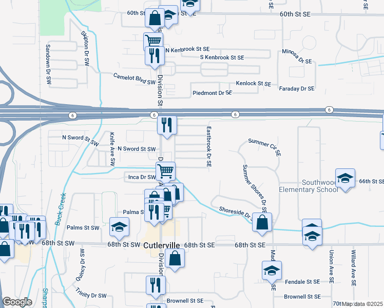 map of restaurants, bars, coffee shops, grocery stores, and more near 155 Southbrook Street Southeast in Grand Rapids