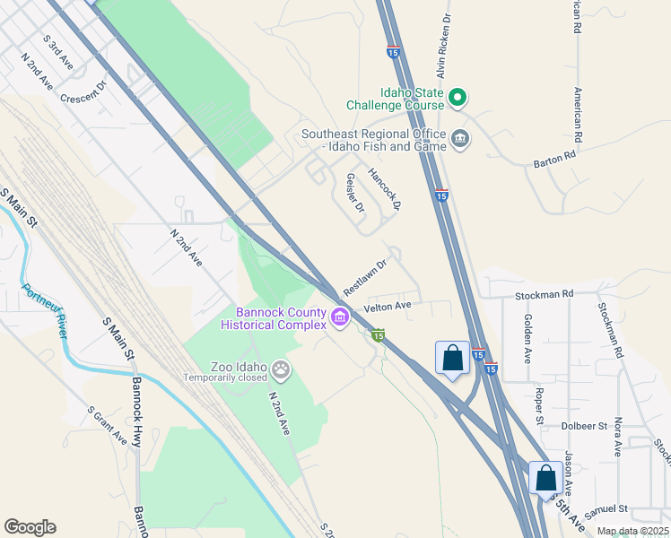 map of restaurants, bars, coffee shops, grocery stores, and more near 2806 South 5th Avenue in Pocatello