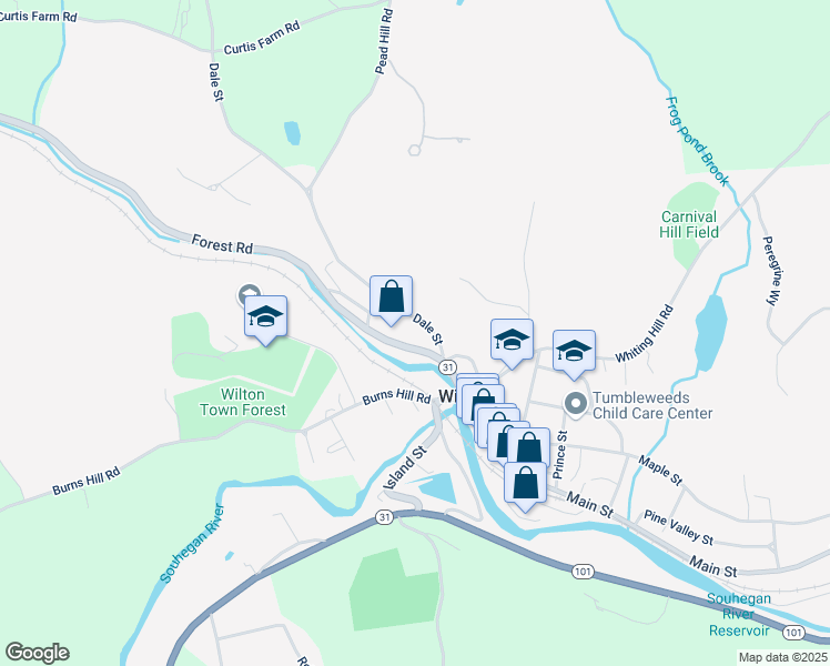 map of restaurants, bars, coffee shops, grocery stores, and more near 29 Forest Road in Wilton