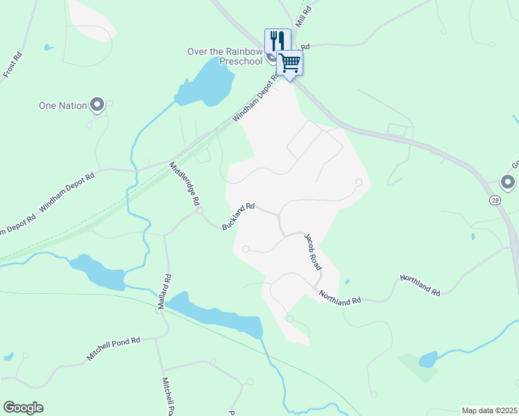 map of restaurants, bars, coffee shops, grocery stores, and more near 3 Buckland Road in Windham